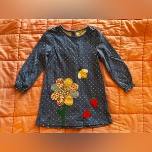 Mini Boden Navy Polka Dot Dress with Floral and Strawberry Appliques